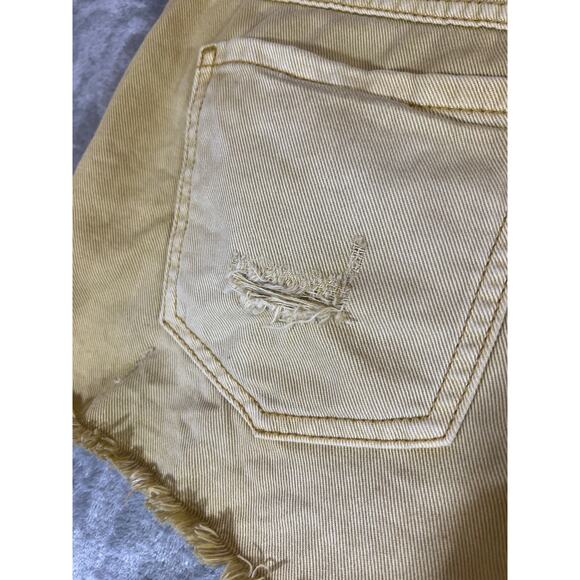Free People Short Shorts Denim Women’s 27 Mustard Yellow Washed Distressed Fray - Picture 9 of 12